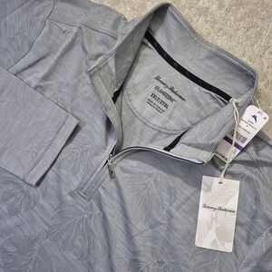 Tommy Bahama Island Zone Top Mens 2XLT Gray Jacquard 1/2 Zip Monsterra Golf New
